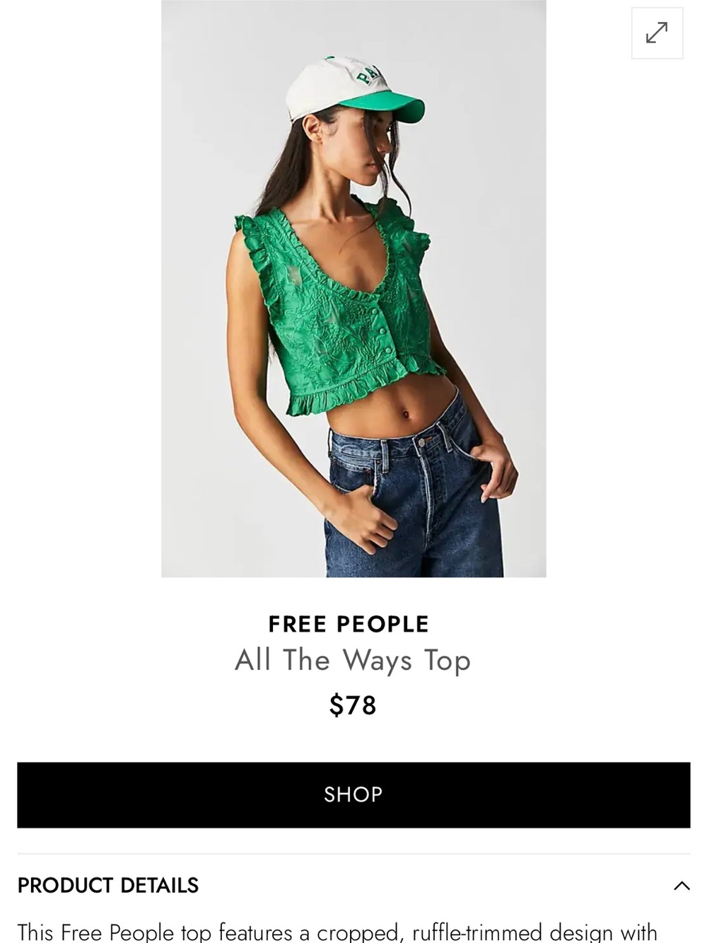 Anthropologie Green Ruffle Crop Top